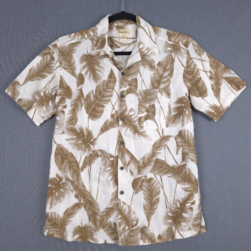 Panama Jack Hawaiian Shirt Mens Small Ramie Blend Tropical Camp Collar Button Up